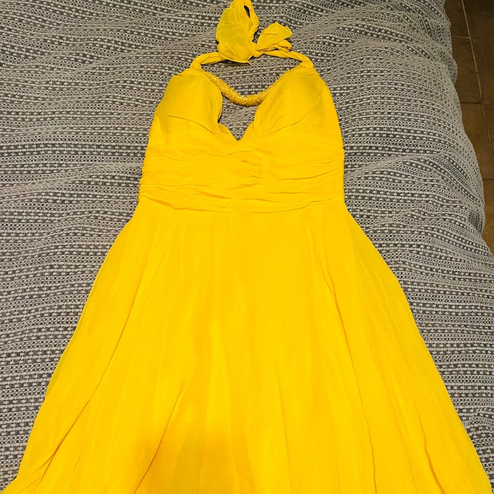 Yellow Beaded Halter Marilyn Monroe Style Dress Size 6 Nicole Bakti
